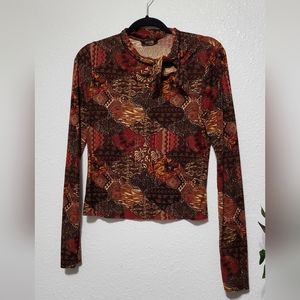 VS Fashion, patch work print, gold accents, neck tie Asymmetrical, size XL